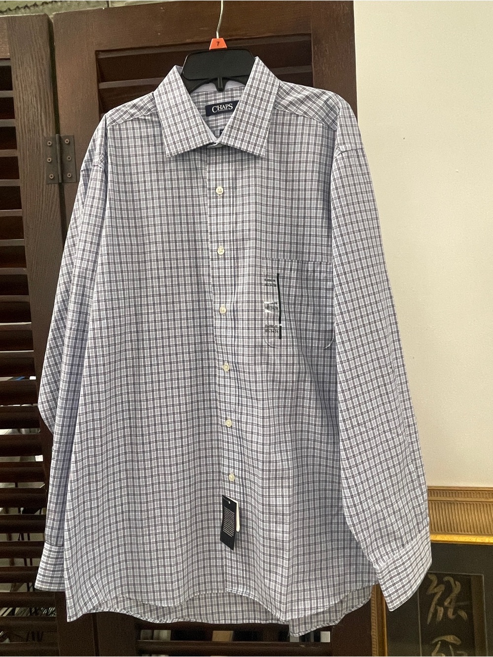 Chaps Men's Light Blue and White Plaid Dress Shirt